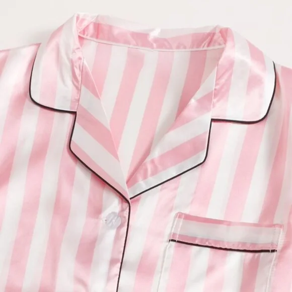 Pink Stripes Satin Feel Pajama Lounge Set - Picture 4 of 6